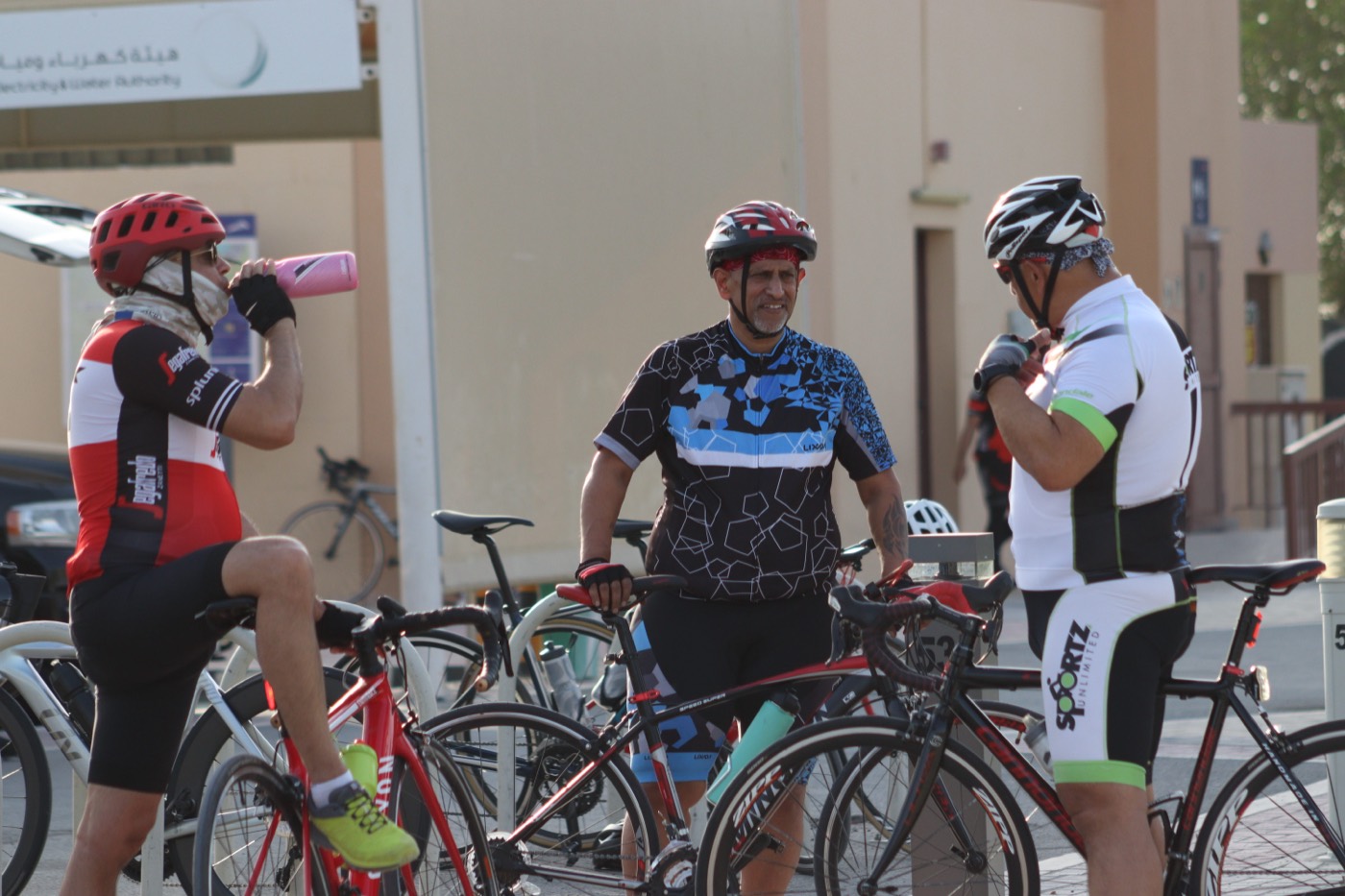 Cyclists meeting at Zad after the Al Qudra loop