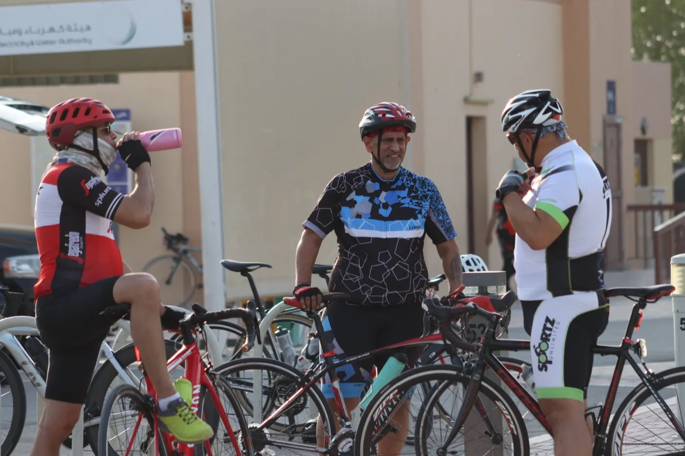 Cyclists at Zad on the Al Qudra track